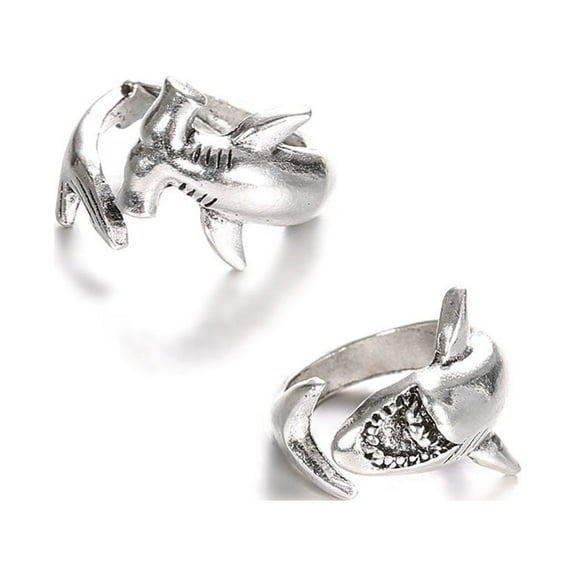 ✪ 2x Punk Style Shark Rings Adjustable Open Metal Ring Jewelry Decor for Women Men