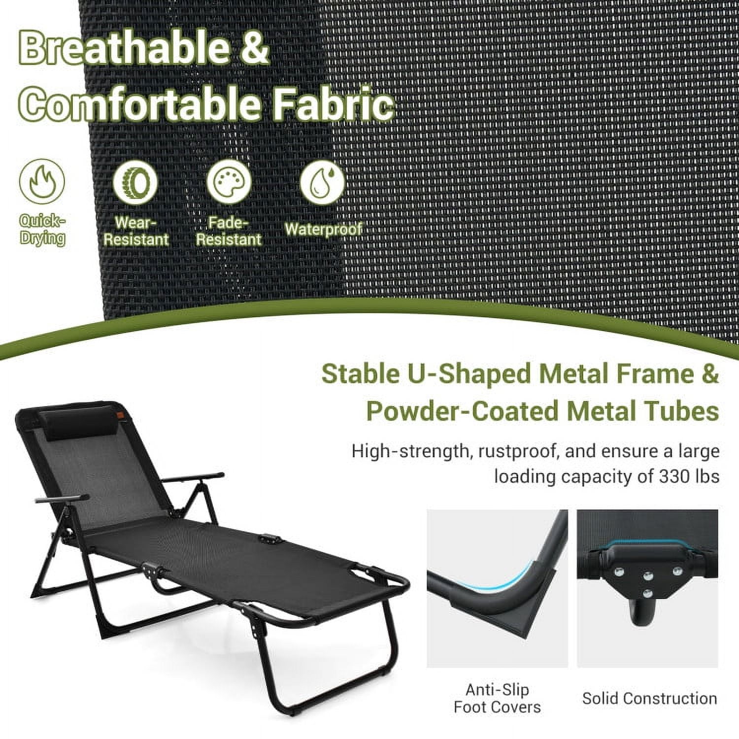Aimee Lii 3 Pieces Patio Folding Chaise Lounge Set with PVC Tabletop, Patio Sectional Furniture Set, Black Aimee Lii 3 Pieces Patio Folding Chaise Lounge Set with PVC Tabletop, Patio Sectional Furniture Set, Black