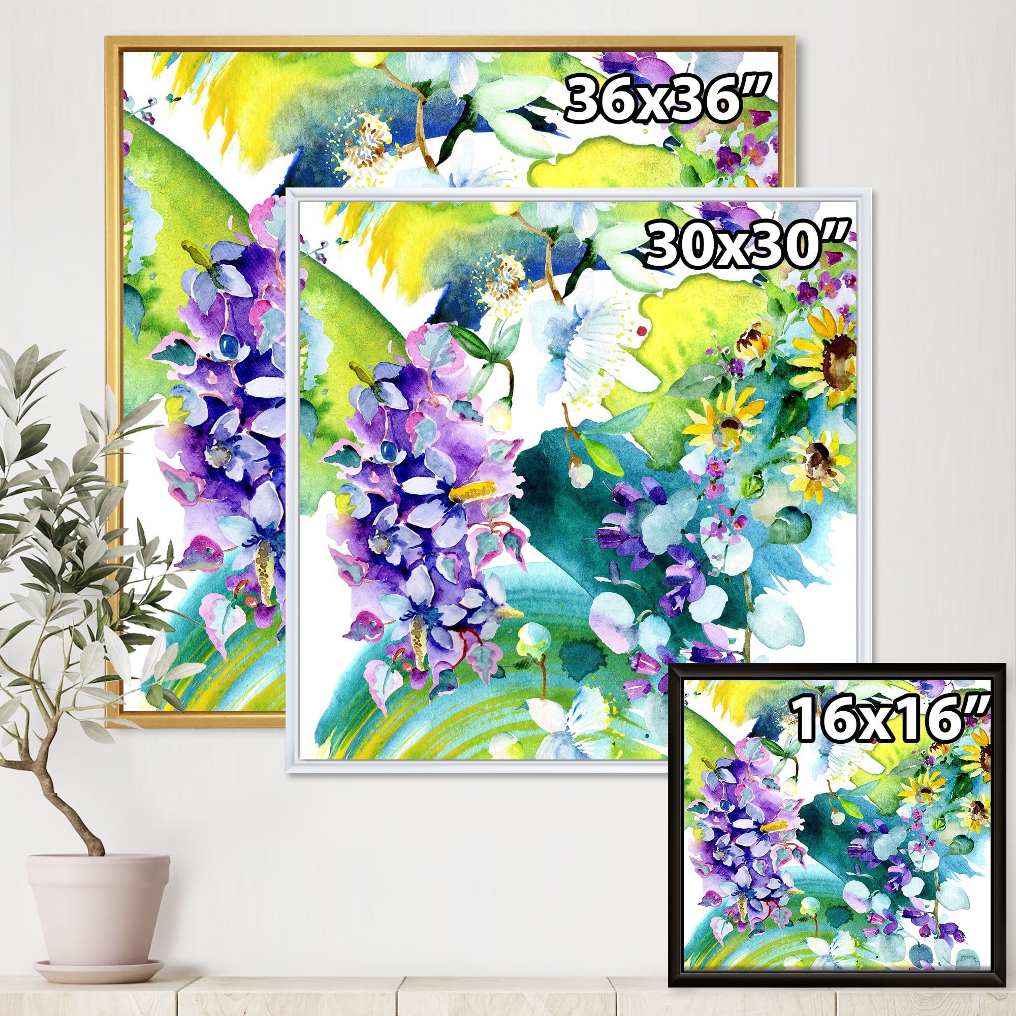 Designart 'Bouquet of Sunflowers and Wildflowers' Farmhouse Framed Canvas Wall Art Print