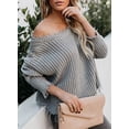 thumbnail image 4 of Asyoly Women's Waffle Knit Sweater V Neck Long Sleeve Ripped Distressed Pullover Solid Color Jumper Loose Knitwear Tops, 4 of 7