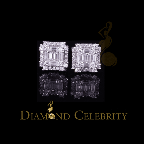 Diamond Celebrity's Men's/Women's 925 Silver White 0.50ct VVS 'D' Moissanite Baguette Stud Earrings