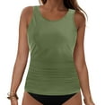 thumbnail image 3 of Jdkau Womens High Neck Swim Top Swim Tankini Top for Women Solid Color Scoop Neck Bathing Suit Top Only（AG,M）, 3 of 9
