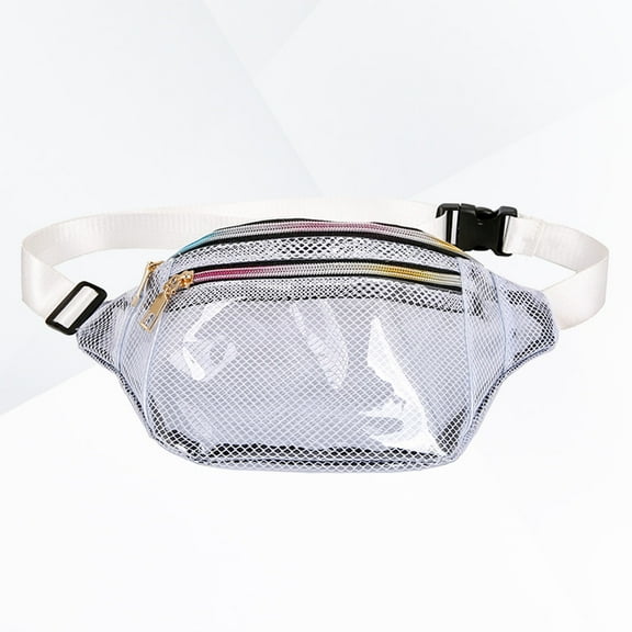 FRCOLOR Fashion Women's Waist Chest Bag Beach Pack Waterproof PVC Semitransparent Mesh Running Waist Pouch Key Phone Holder for Sports Cycling Walking Travel (White)
