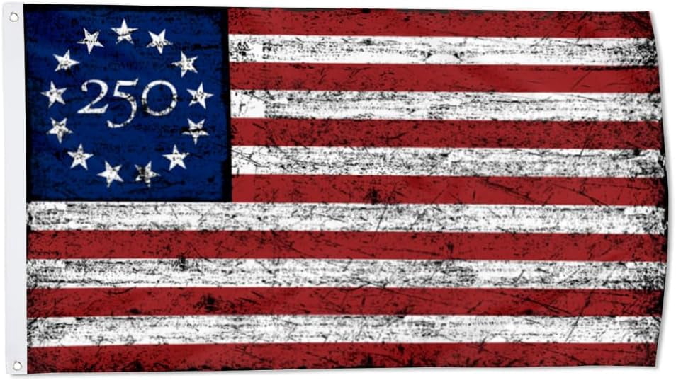 250th Anniversary American Flag, 3x5 Feet Double Sided Polyester, Red White Blue, 3-Ply Betsy Ross Design for Outdoor Display, Pole Mount