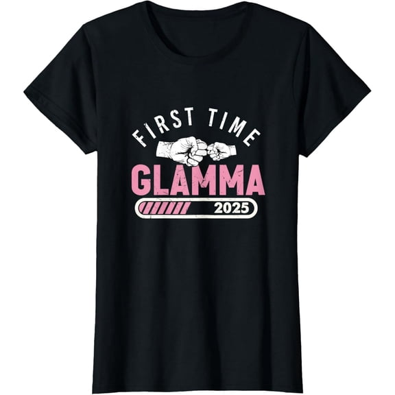 Funny Graphic T-Shirt 'First Time Glamma' Print for New Grandma Pregnancy Announcement Gift