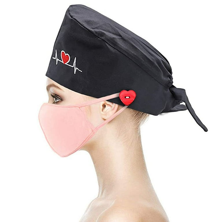 Visland Women Men Unisex Surgical Scrub Cap ECG Embroidery Visland Women Men Unisex Surgical Scrub Cap ECG Embroidery