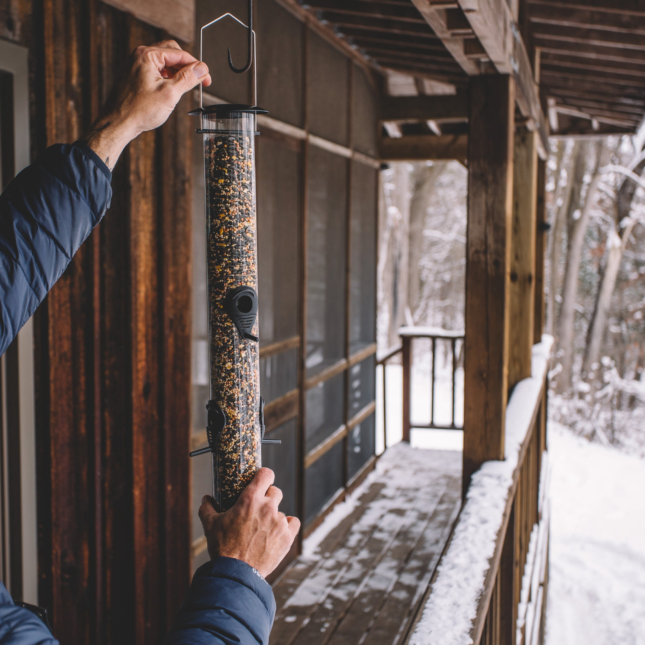 Backyard Expressions Tall Tube Bird Feeder - Durable Hanging Wild Bird Feeder for Wild Birds - 23" Tall, 6-Port Design