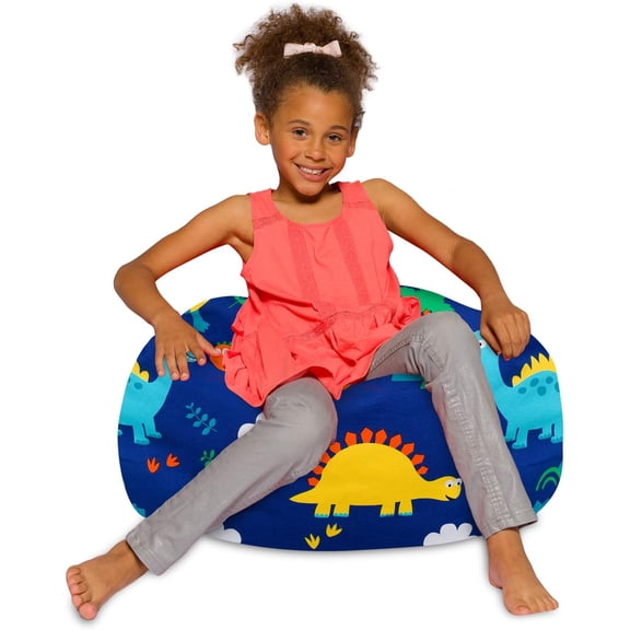 Bean Bag Chair for Kids Teens and Adults with Removable Machine Washable Cover Canvas Dinos on Blue 27 Inch Medium