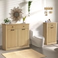 thumbnail image 4 of Magic Union Tilt Out Fluted Laundry Hamper Cabinet, 22 Gallon Double Hidden Laundry Hamper, Wooden Trash Can Cabinets with 2 Drawers, Modern Garbage Can Cabinet for Bathroom, Kitchen, 4 of 8
