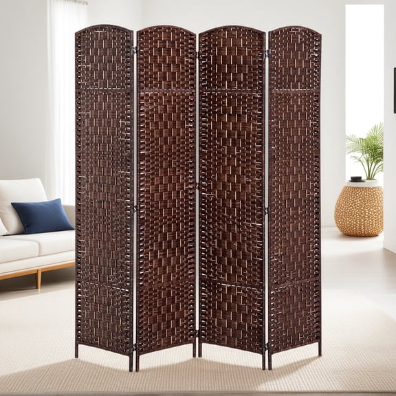 Spaco 4 Panel Folding Privacy Screen, 6 FT Tall Portable Wicker Weave Partition Wall Divider, Room Divider for Indoor as Living Room, Entryway, Brown