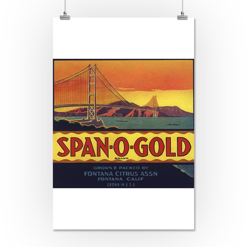 Span O Gold Brand - Fontana, California - Citrus Crate Label (9x12 Art Print, Wall Decor Travel Poster)