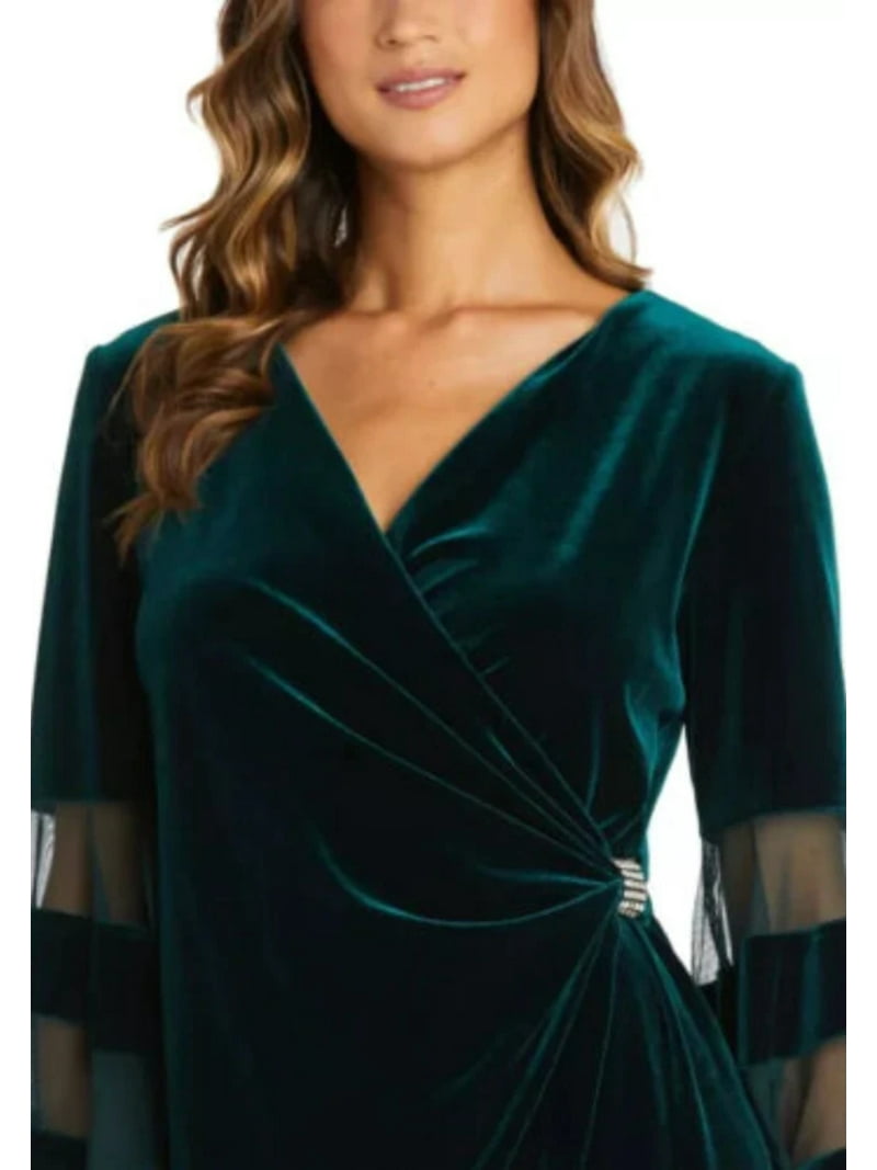 green emerald velvet dress R&M Richards 5623W Long Plus Size Evening Dress