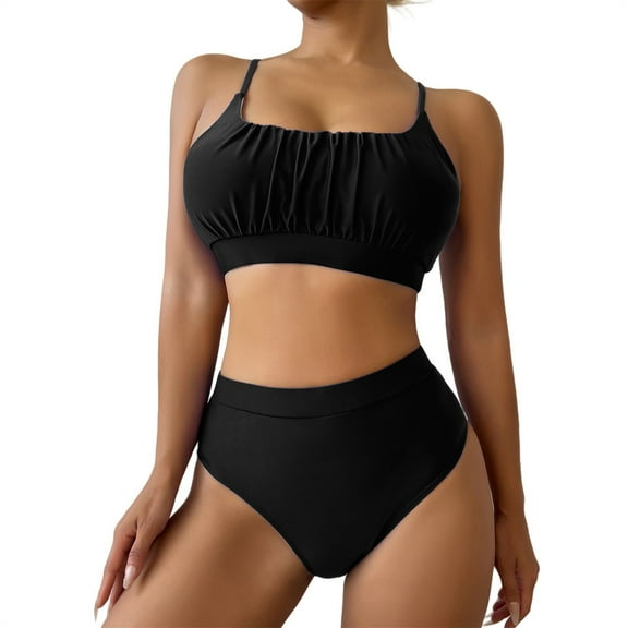 MSJUHEG Bathing Suit for Women,Bathing Suits,Boho Swimsuits for Women,Push Up,Bikinis Set,Spaghetti Straps,Womens Bikini Black L