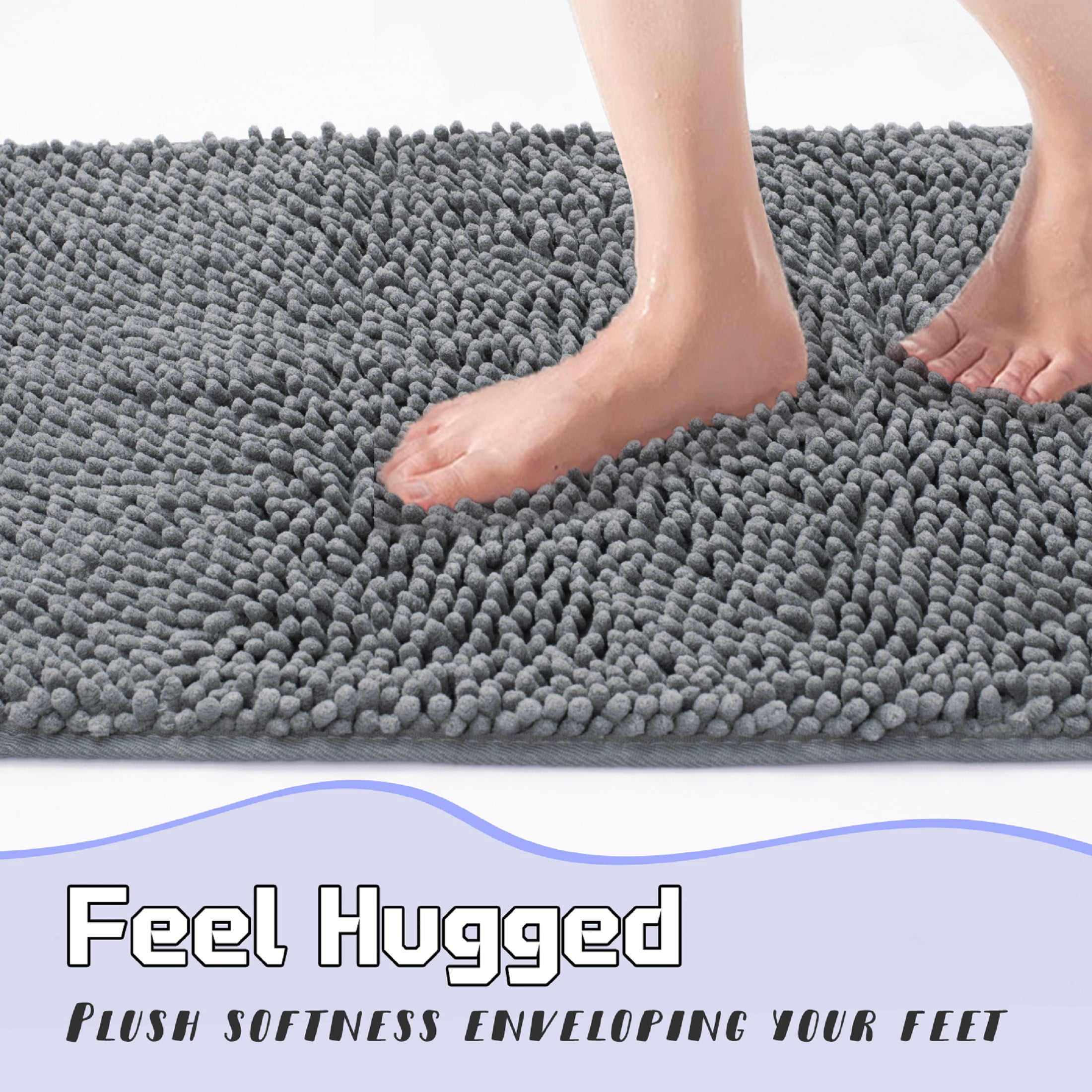 Niubya Bathroom Rug, Contour Toilet Bath Rugs, Non-Slip Floor Mat With Rubber BackingMachine Wash and Dry, 24x17, Gray