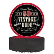 Party Central Pack of 6 Black and Red Vintage Dude 50 Years Honeycomb Party Centerpiece 11.5"