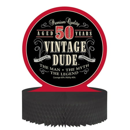 Party Central Pack of 6 Black and Red Vintage Dude 50 Years Honeycomb Party Centerpiece 11.5"