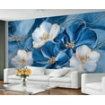 thumbnail image 2 of Modern Blue Flowers Wall Mural, Abstract Marble Texture Mural Wallpaper, Luxury Golden Lines Large Wallpaper For Bedroom Living Room Dining Room Wall Decor 55"W x 28"H (Not Peel and Stick), 2 of 6
