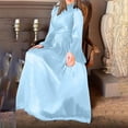 thumbnail image 4 of Women's Satin Maxi Dresses Casual Long Sleeve Round Neck Dresses Waisted A-Line Pleated Flowy Long Dresses, 4 of 7