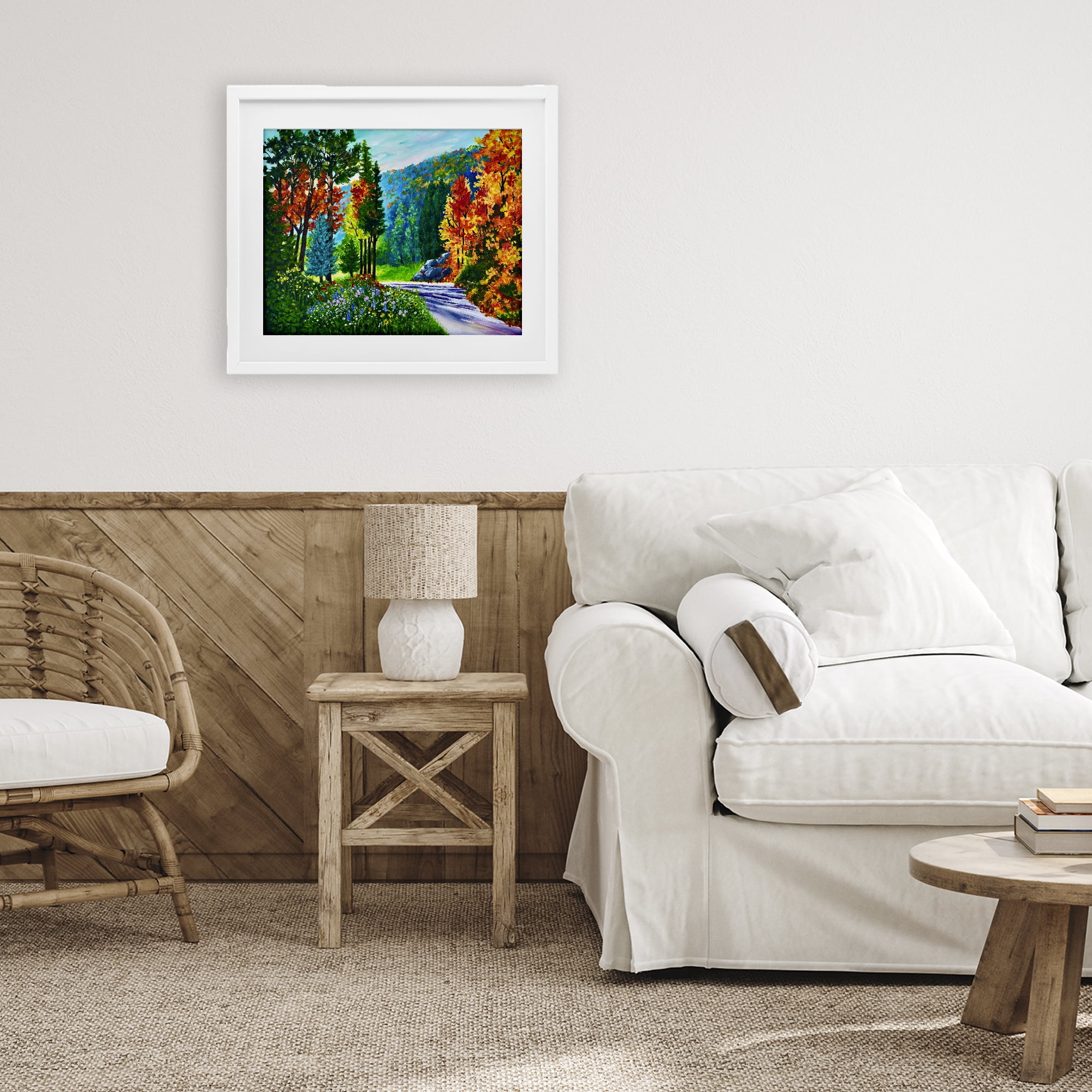 Stupell Industries Sunlit Autumn Woodland Pathway White Framed Print Under Glass, design by Lee Ann Zirbes