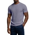 thumbnail image 2 of Qiyinn Men Summer Short Sleeve T Shirt Slim Fit Crew Neck Solid Color with Vertical Texture Casual Breathable Top for Young Adults, 2 of 9