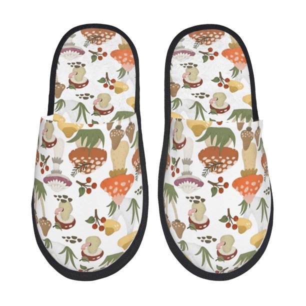 Balery Mushrooms Pantuflas de Casa de Felpa Silenciosas con Diseño Estampado, Zapatillas Cómodas Antideslizantes de Algodón para Interior-Medium