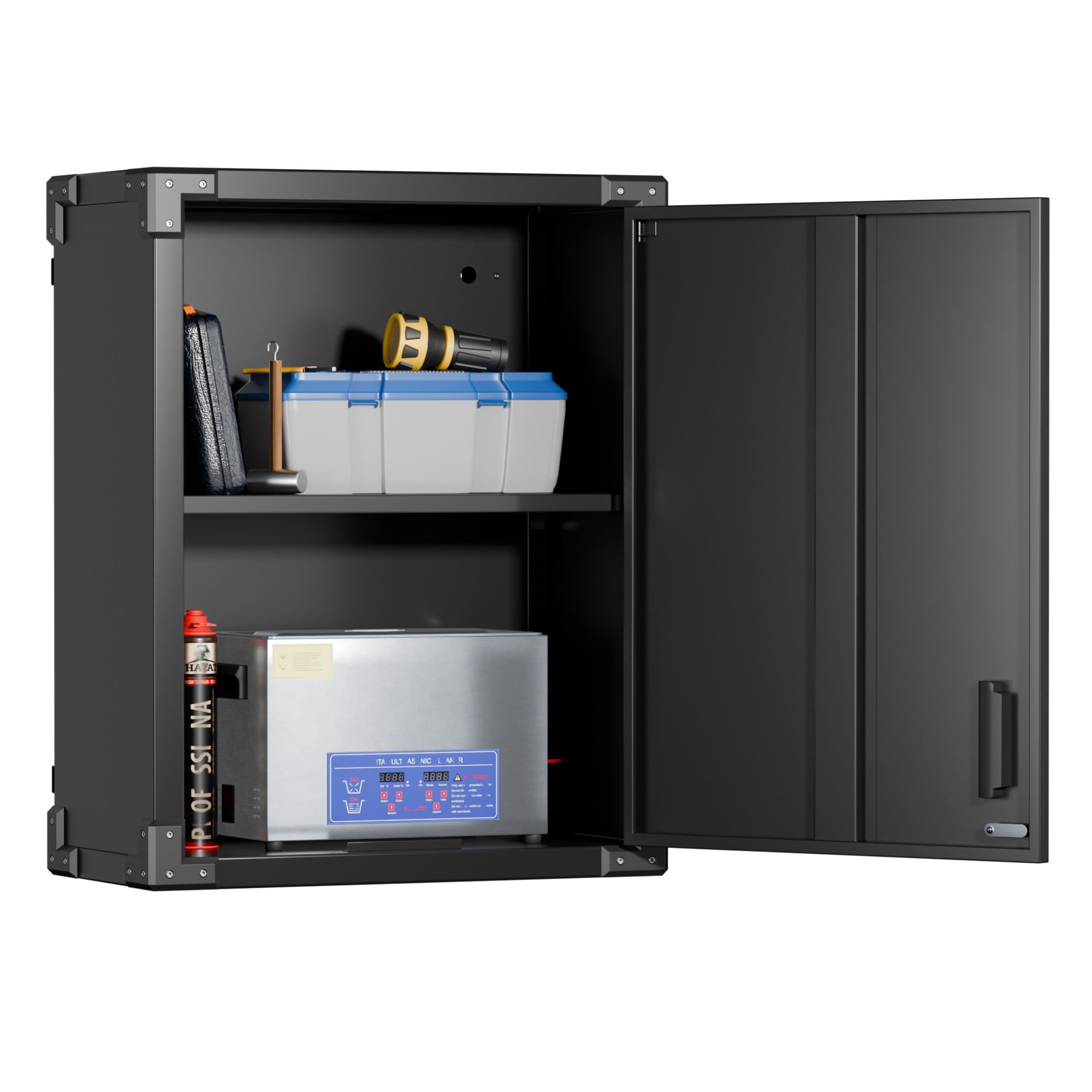 Aobabo Metal Wall Storage Cabinet with Locking Door and 1 Shelf 1 Opened Drawer, Wall-Mounted Storage Cabinet for Garage,Warehouse,Office,＿並行輸入品