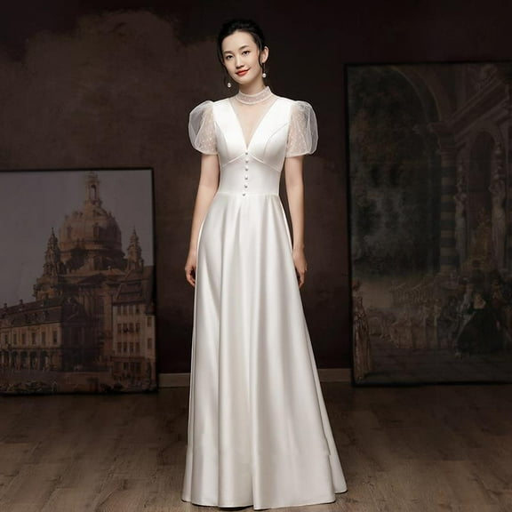 French Satin Light Wedding Dress Elegant and Generous Toast Dress Bride 2025 New White Engagement Wedding Dress for Women