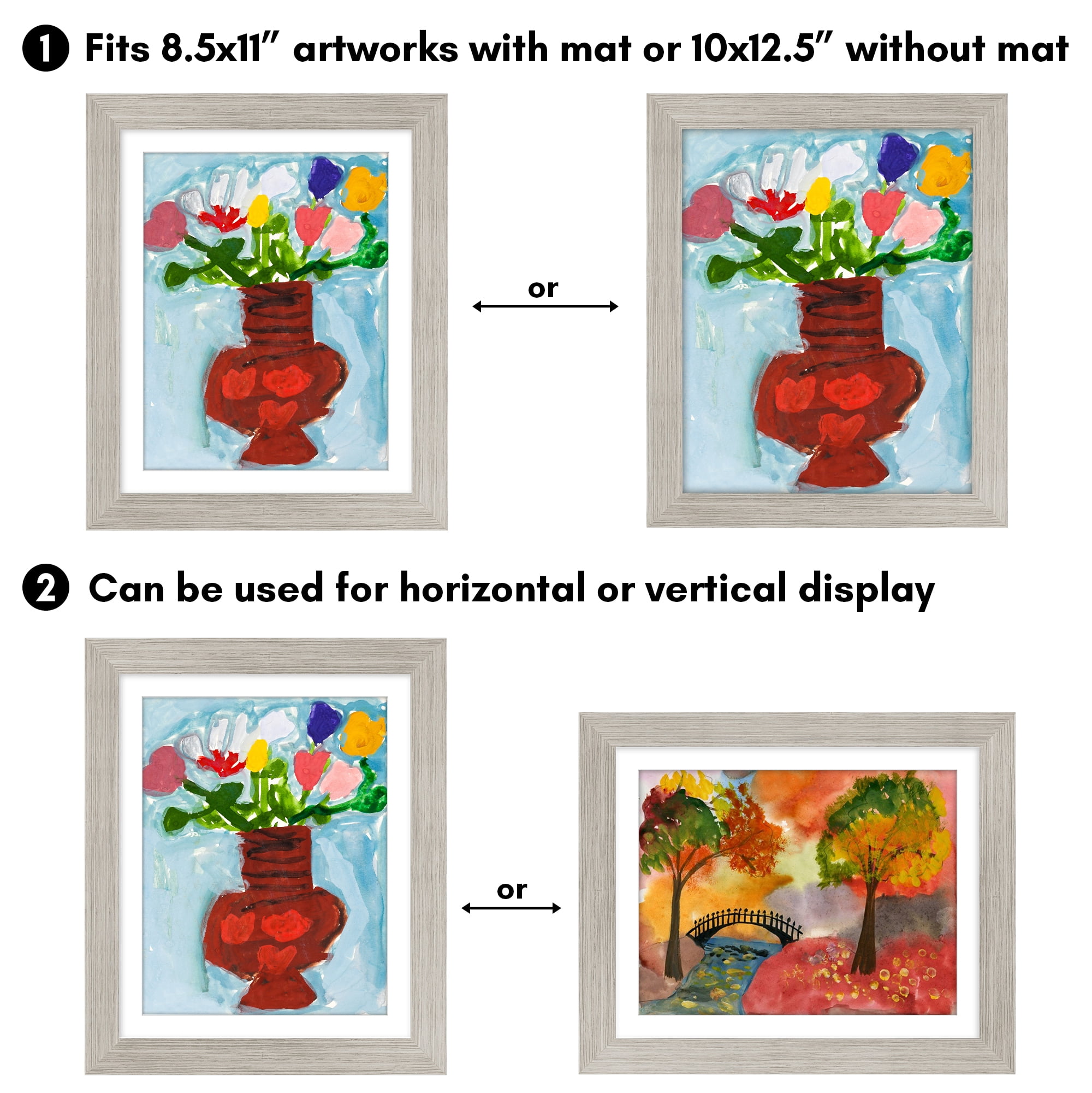 Americanflat 10x12.5 Kids Art Frame with 8.5x11 Mat Holds 100 Art Pieces Magnetic Letter Size Display - Driftwood