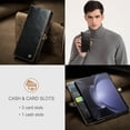 thumbnail image 6 of SaniMore for Samsung Galaxy Z Fold 3 (7.6" 2021) Case, PU Leather Auto-magnet Full Protection Flip Kickstand Card & Cash Slots, Retro Shockproof Anti-fall Wallet Business Shell, Brown, 6 of 10