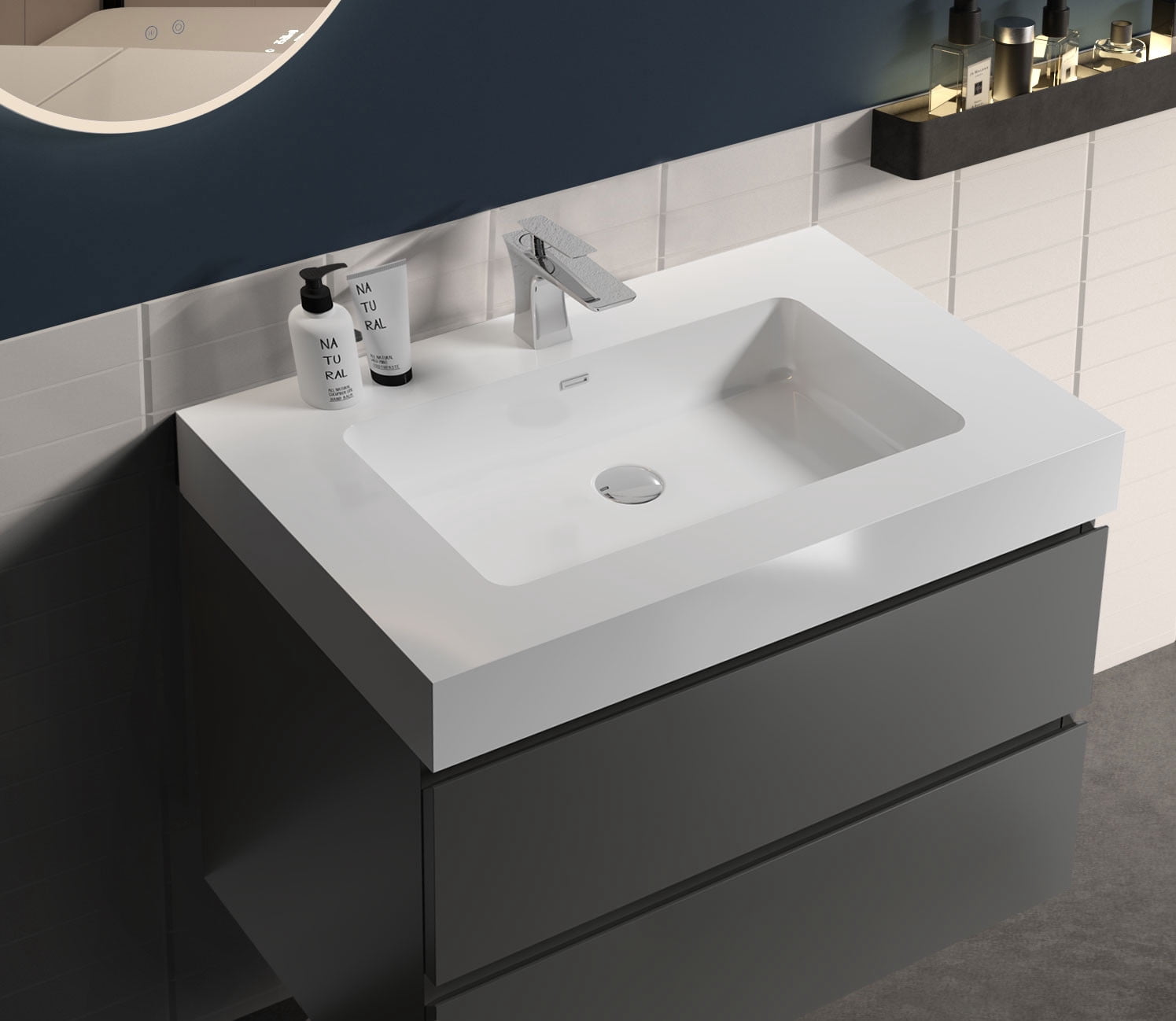 CITTANEO 30 Inch Floating Bathroom Vanity with Sink, Modern Bathroom Cabinet with 2 Drawers, Gray