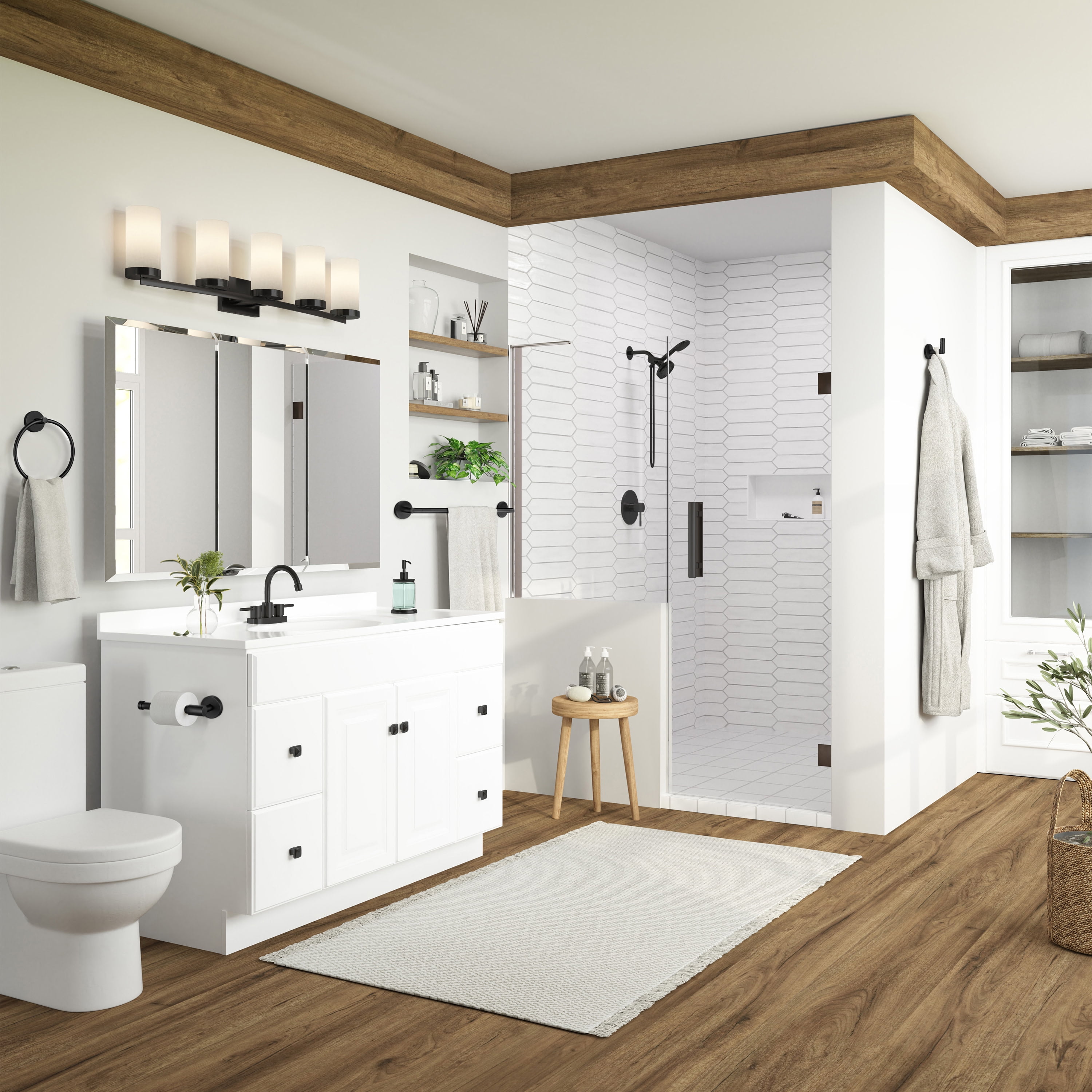 Graz 4-Piece Bathroom Accessory Set, Matte Black, Includes Towel Bar, Towel Ring, Toilet Paper Holder, and Robe Hook – Design House, 188714
