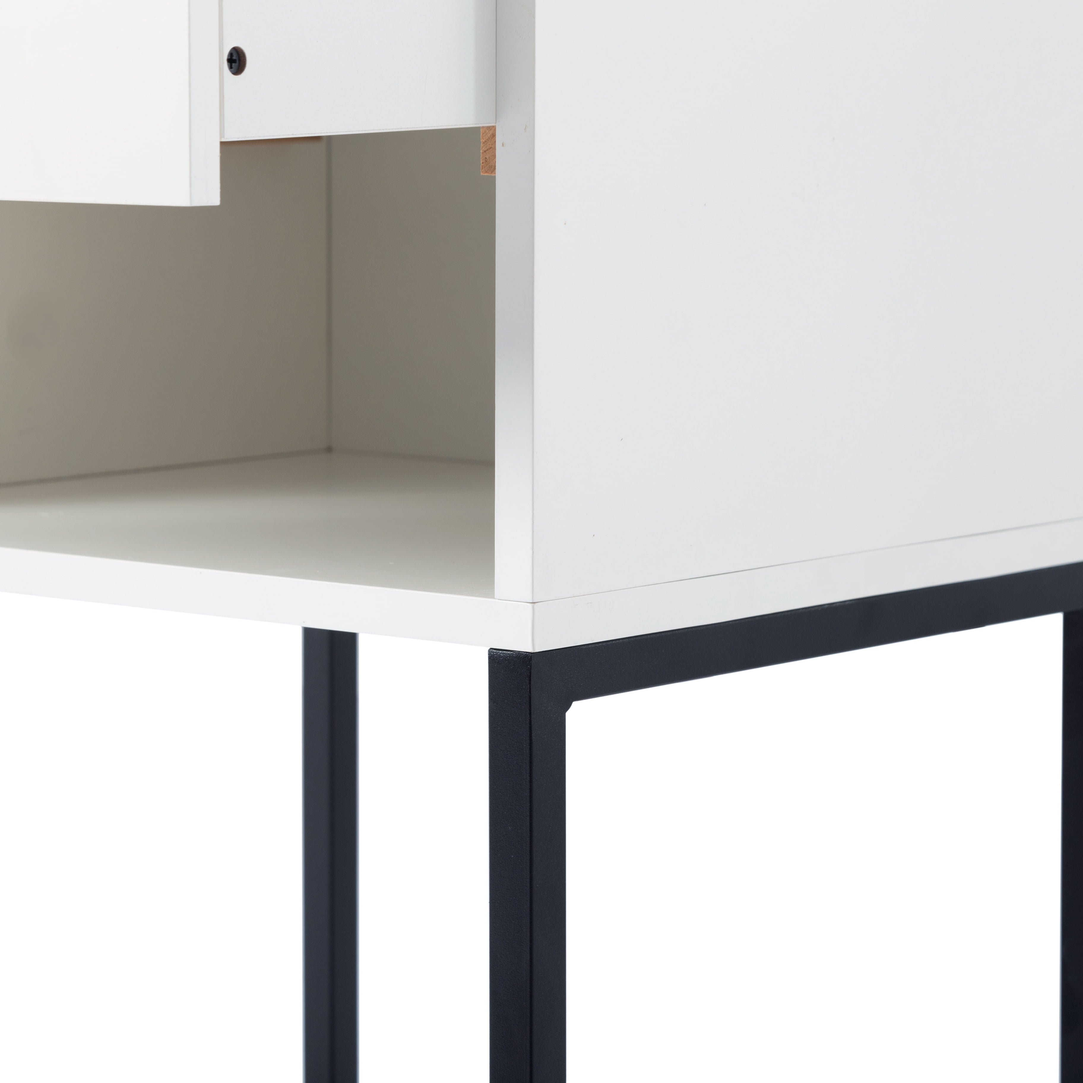 Gewnee 15.91”Nightstand with Drawer and Shelf,MDF & Metal Legs,Small Side Table for Bedroom,Living Room,Home Office,Easy Assembly.White