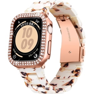 XIHAMA Resin Watch Bands for Apple Watch Band 40mm 41mm 44mm 45mm iWatch Watch Strap with Glitter Bling Protective Case Cover Wristband for Apple Watch Series 8 7 SE SE2 6 5 4