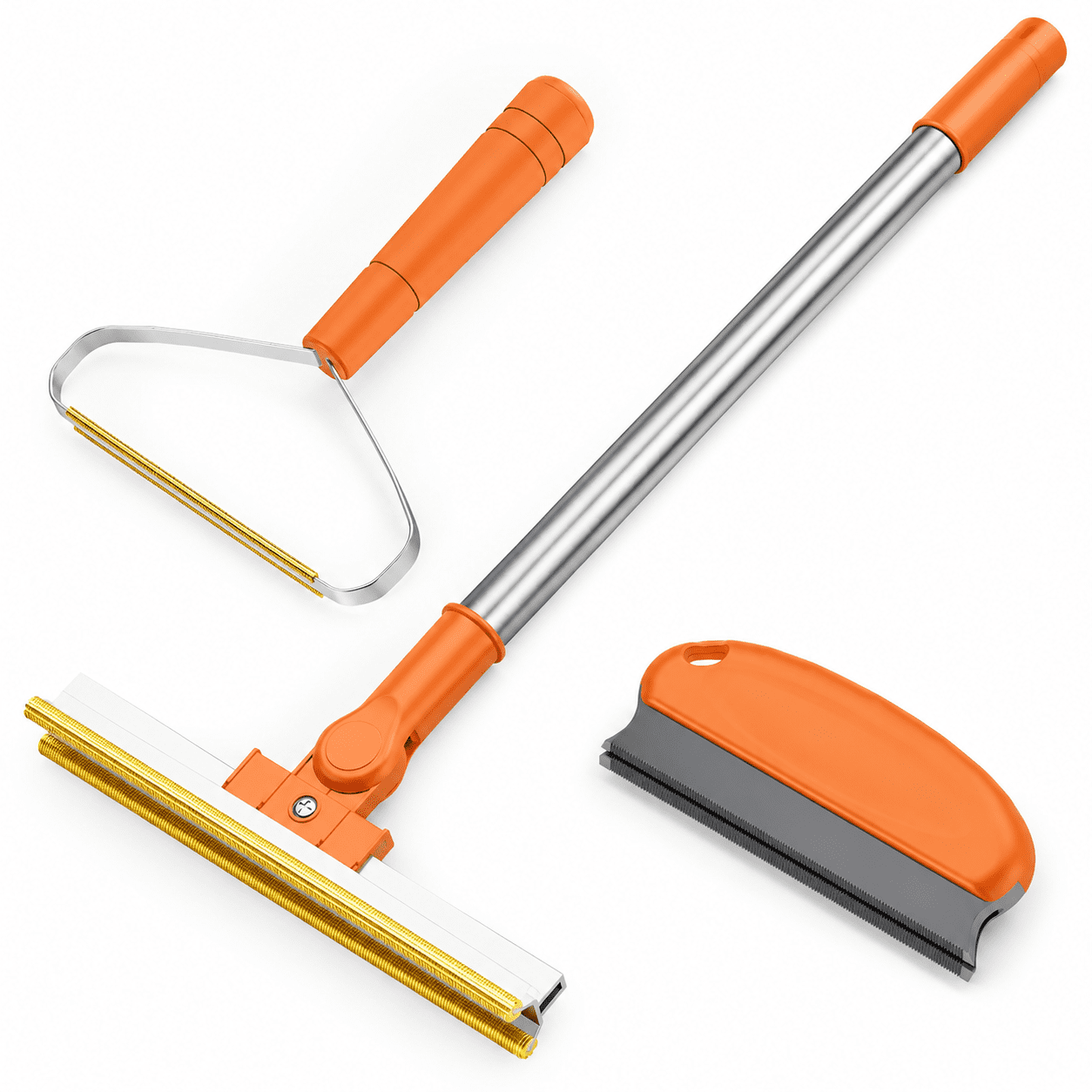 3 in 1 Carpet Rake for Pet Hair Removal Carpet Pet Hair Removal Carpet Scraper Dog Cat Hair Remover for Sofa Couch Car Rug (Orange)