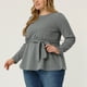 thumbnail image 2 of Blude talgrande pamujer con pade gallo, blusas de trabajo informales paoficina, top peplum Blanco Negro XL, 2 of 5