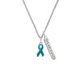 thumbnail image 2 of Delight Jewelry Silvertone Teal Ribbon Silvertone Fearless Bar Charm Necklace, 23", 2 of 4