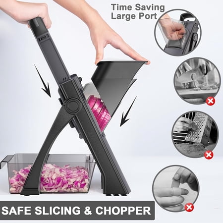 Upgrade Safe Mandoline Slicer for Kitchen Vegetable Chopper and Slicer Potato Slicer Thickness Adjuster French Fry Cutter Veggie Onion Dicer Faster Kitchen Mandolin for Meal Prep