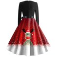 thumbnail image 3 of Women's Casual Fashion Long Sleeve Christmas Graphic Printed Vintage Dress with Round Neck for Retro Style and Holiday Occasions, Perfect for Women's Everyday Fashion,Red,5XL, 3 of 6