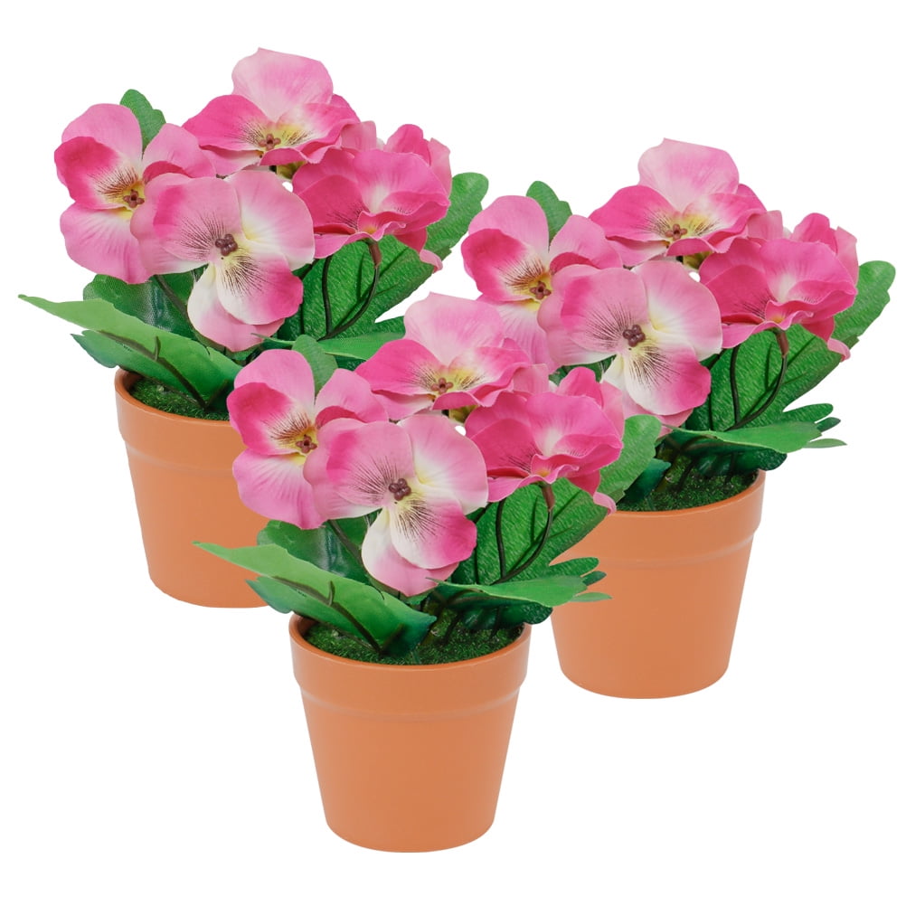 QLOUNI 3Pcs Artificial Pansy Flowers, Patio Planter Artificial Flowers