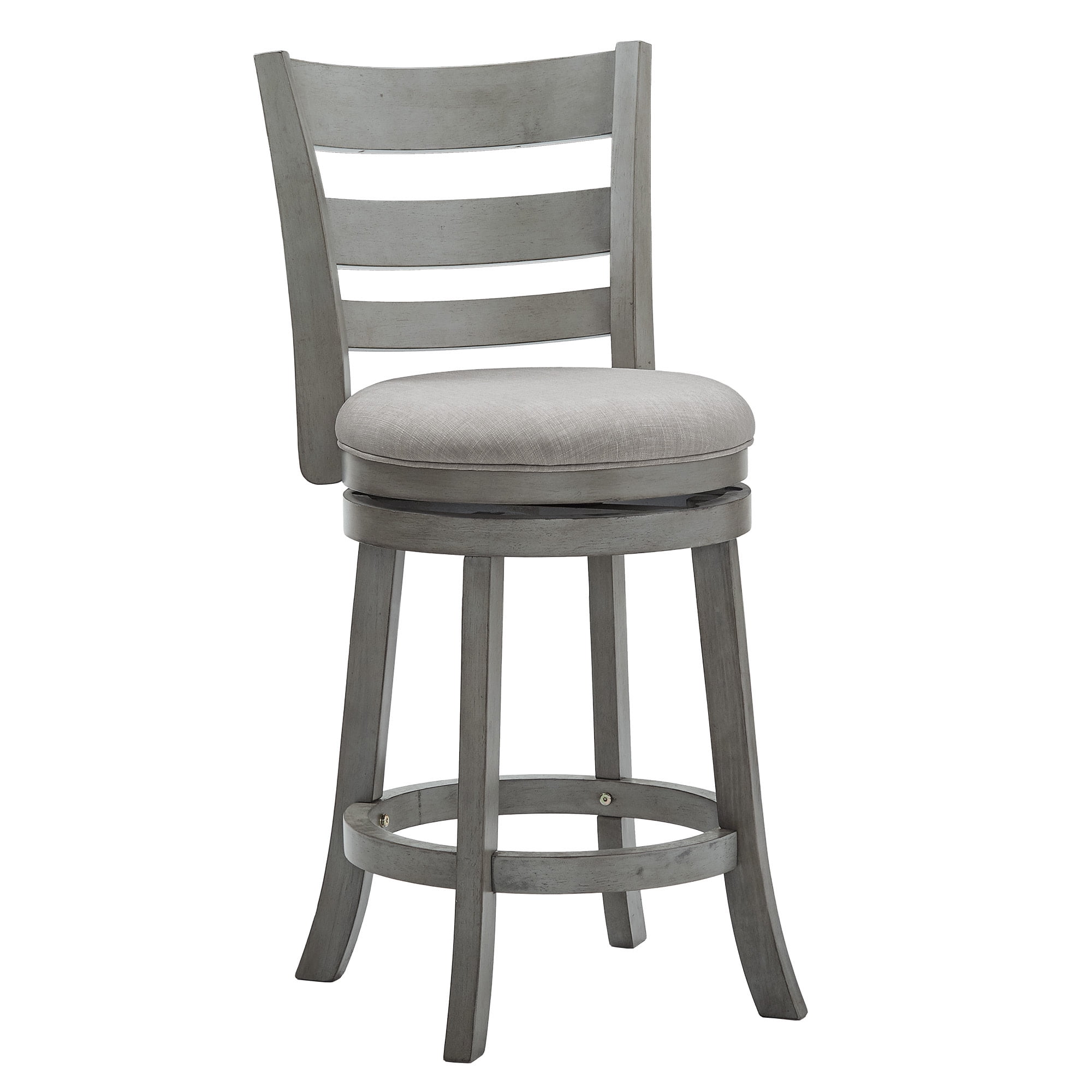 Weston Home Shapel Ladder Back 24"H Swivel Counter Height Stool, Antique Grey Finish, Grey Linen