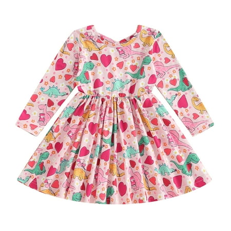 

Bagilaanoe Toddler Baby Girl Valentine’s Day Dress Heart Print Long Sleeve A-line Princess Dresses 6M 9M 12M 18M 24M 3T Kids Casual Swing Sundress