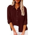 thumbnail image 2 of Women's Casual Lapel Tie Pocket Long Sleeve Shirt Spring Summer Blouse Tunic Top Comfortable Stylish Wear, 2 of 2