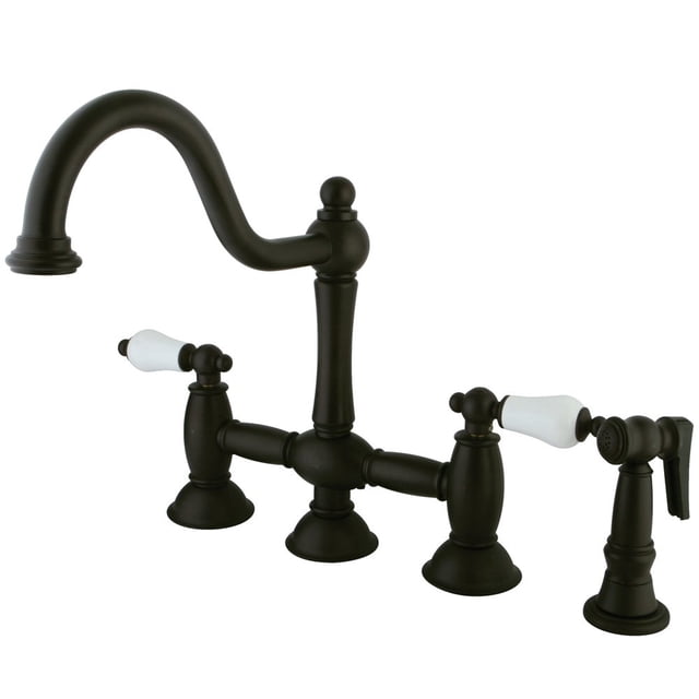 Kingston Brass KS3795PLBS 8 in. Deck Mount Kitchen Faucet with Brass Sprayer