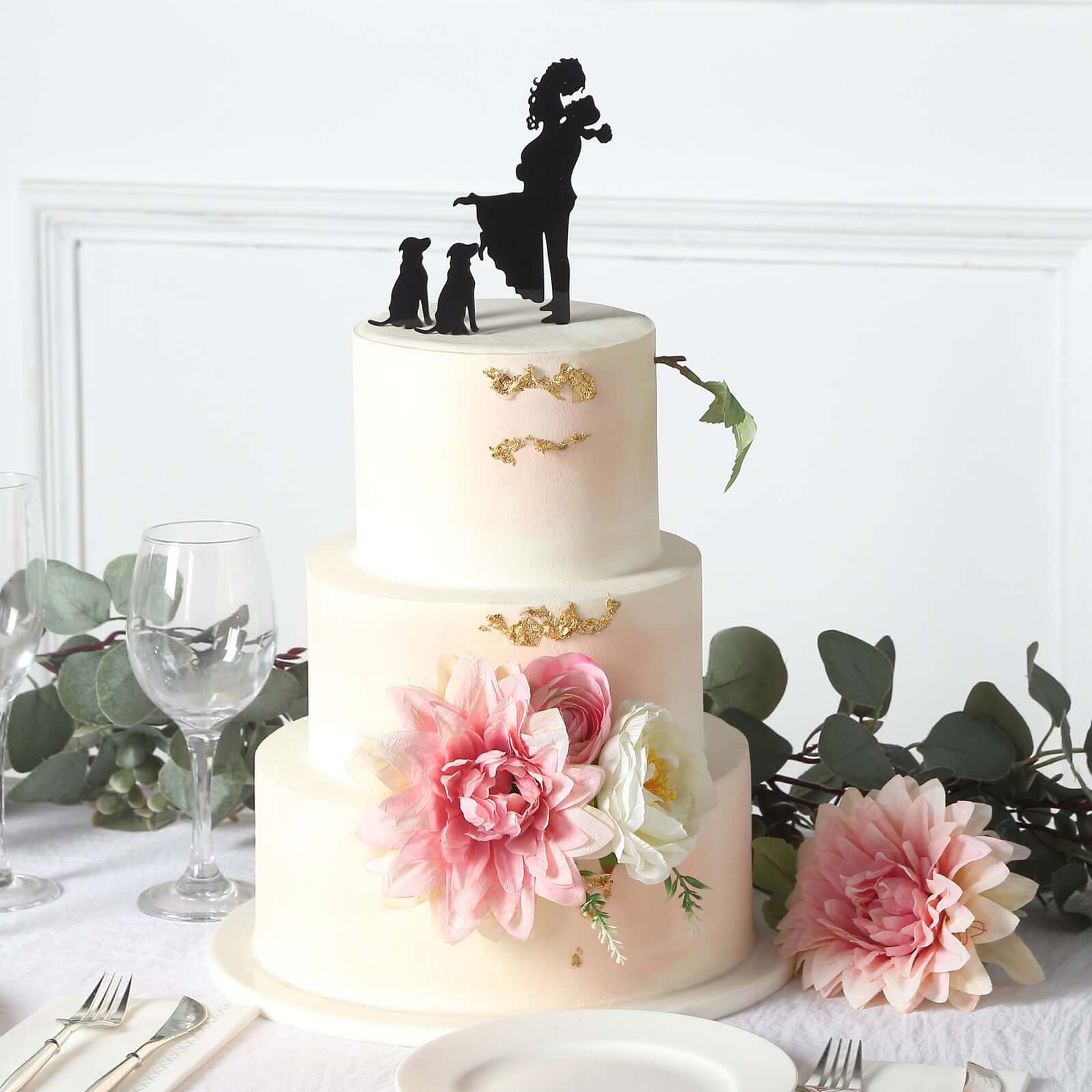 Personalizzato Mr & Mrs Cake Topper Con Cane In Silhouette - Acrilico Nero Per Torte Matrimonio, Fidanzamento - Decorazione Personalizzabile