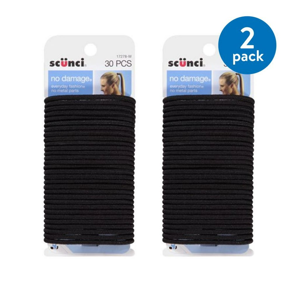 (2 Pack) Scunci No Damage Hair Ties, Black, 30 ct