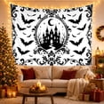 thumbnail image 3 of Haunted Castle with Baroque Frame and Bats on White Background, Eerie Gothic for Dark Art Lovers, Halloween Decor Art Print, Halloween Gift, Tapestry Wall Hanging for Bedroom and Living Room, 3 of 7