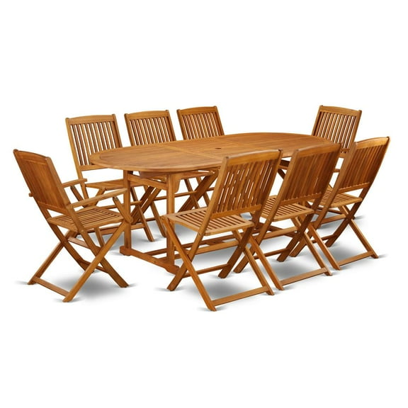 East West Furniture Wooden Patio Set Natural Oil, BSCM92CANA