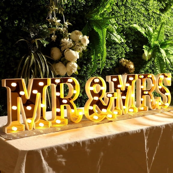 Micrency 6 Pcs Mr and Mrs LED Sign Neon Mr and Mrs Sign for Wedding Table Heart Romantic Candles Light up Letters for Romantic Night Decor(Gold) 
