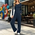 thumbnail image 6 of FAZVAOO Womens Lounge Sets,Henley Long Sleeve Slim Top Drawstring Wide Leg Pants Sets Navy S, 6 of 9