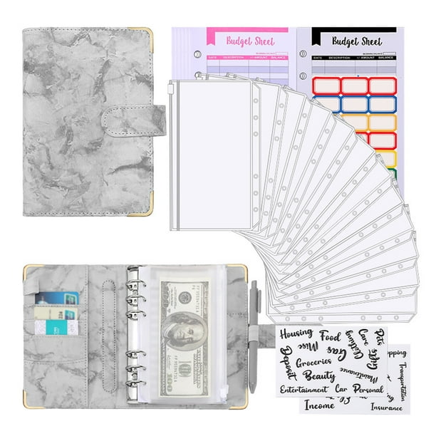 Carpeta económica A6 con cuaderno de piel sintética con textura de mármol.